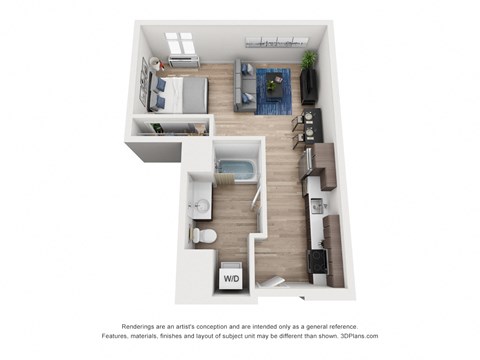Floor plan for studio, 1 bath, 516 sqft